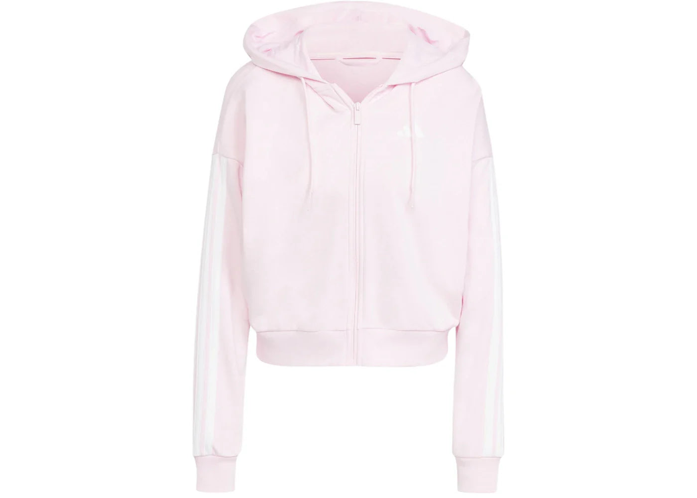 adidas Essentials 3-Stripes French Terry Full-Zip Hoodie Clear Pink/White