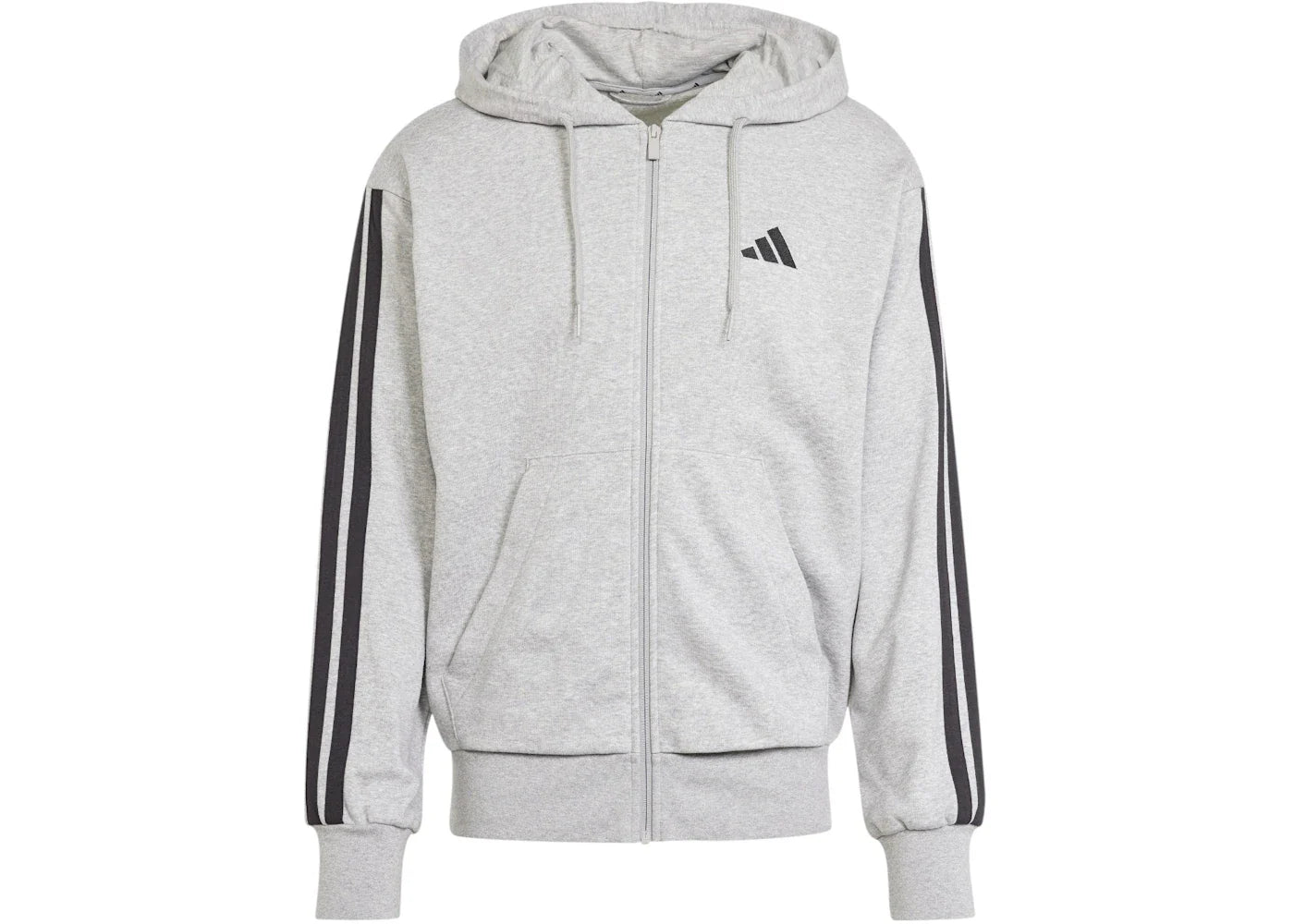 adidas Essentials 3-Stripes French Terry Full-Zip Hoodie Medium Grey Heather/Black