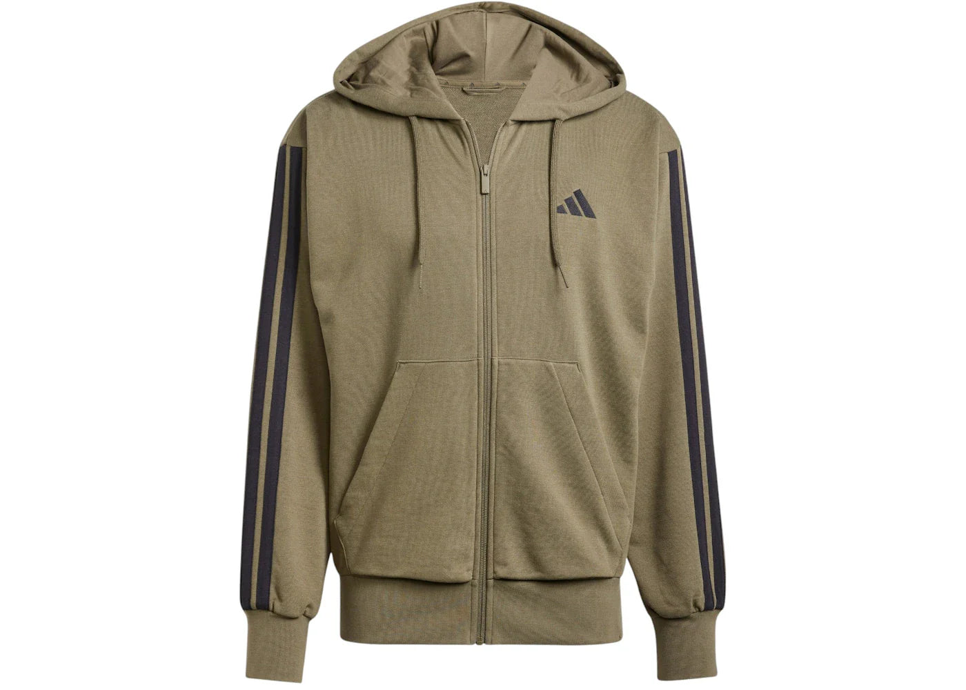adidas Essentials 3-Stripes French Terry Full-Zip Hoodie Olive Strata/Black