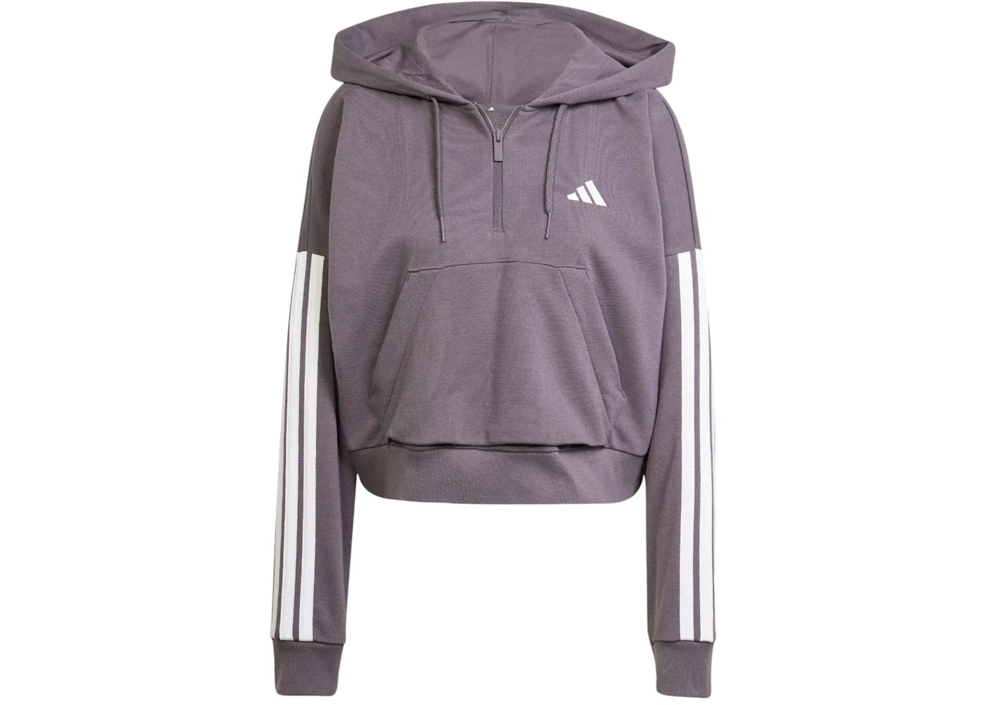 adidas Essentials 3-Stripes French Terry Quarter-Zip Hoodie Grey Strata/White