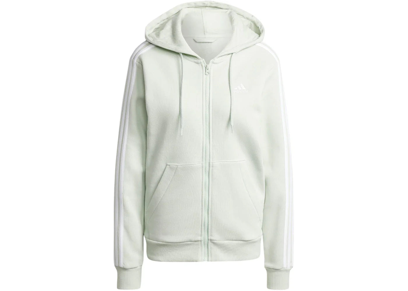 adidas Essentials 3-Stripes Full-Zip Fleece Hoodie Linen Green