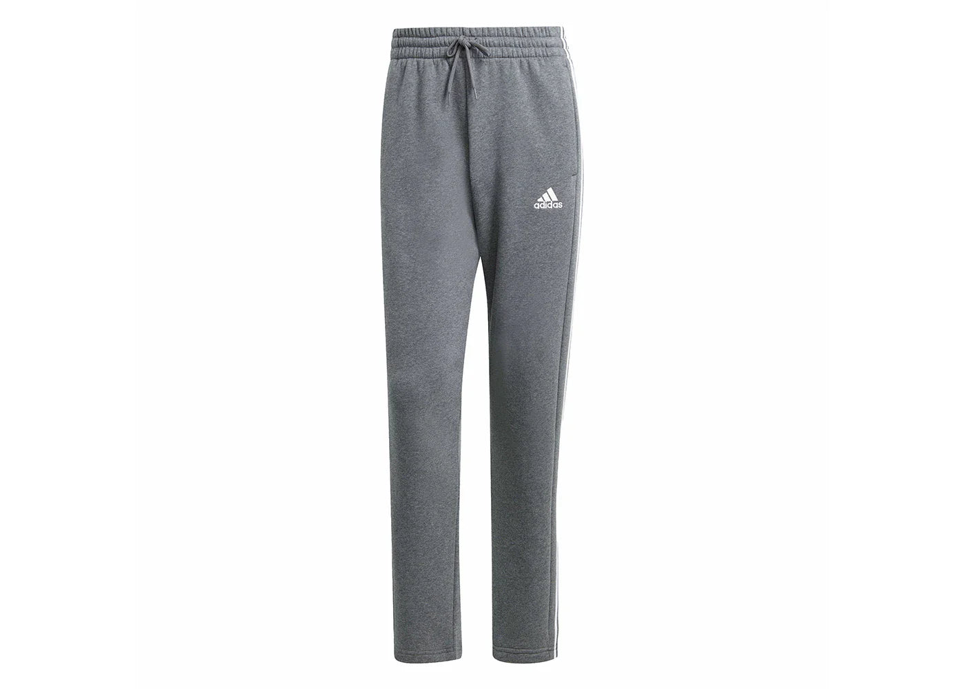 adidas Essentials 3-Stripes Open Hem Fleece Pants Dark Grey Heather