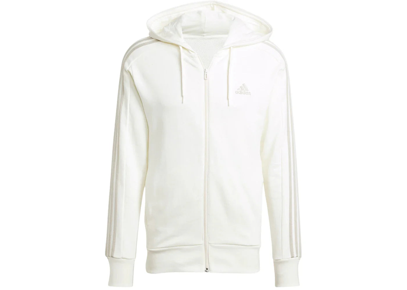 adidas Essentials French Terry 3-Stripes Full-Zip Hoodie Off White