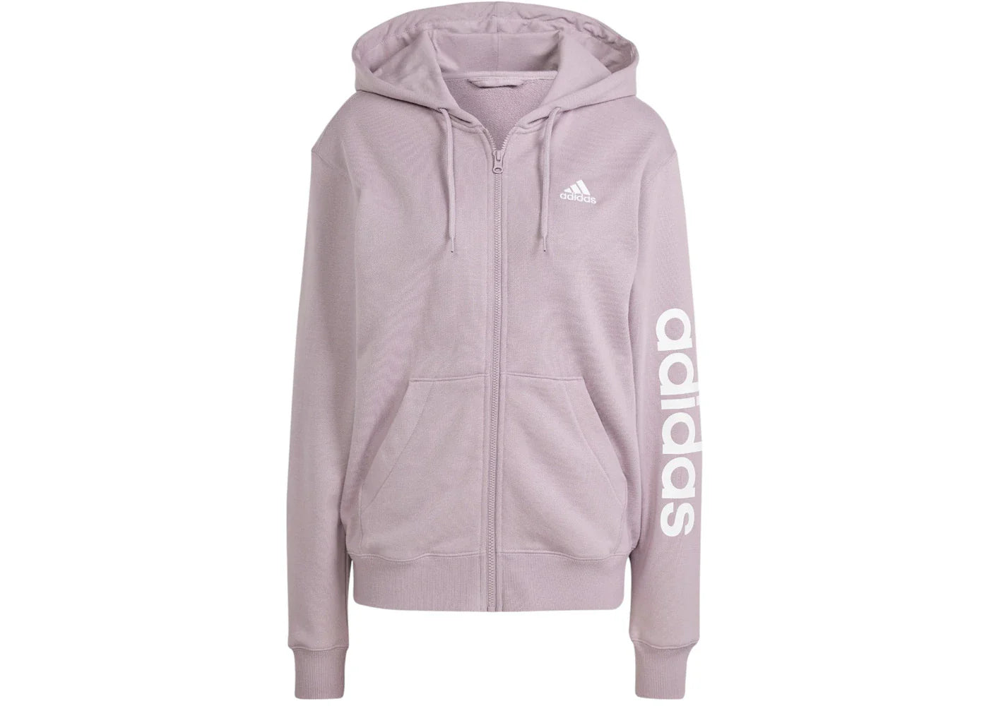 adidas Essentials Linear Full-Zip French Terry Hoodie Preloved Fig/White