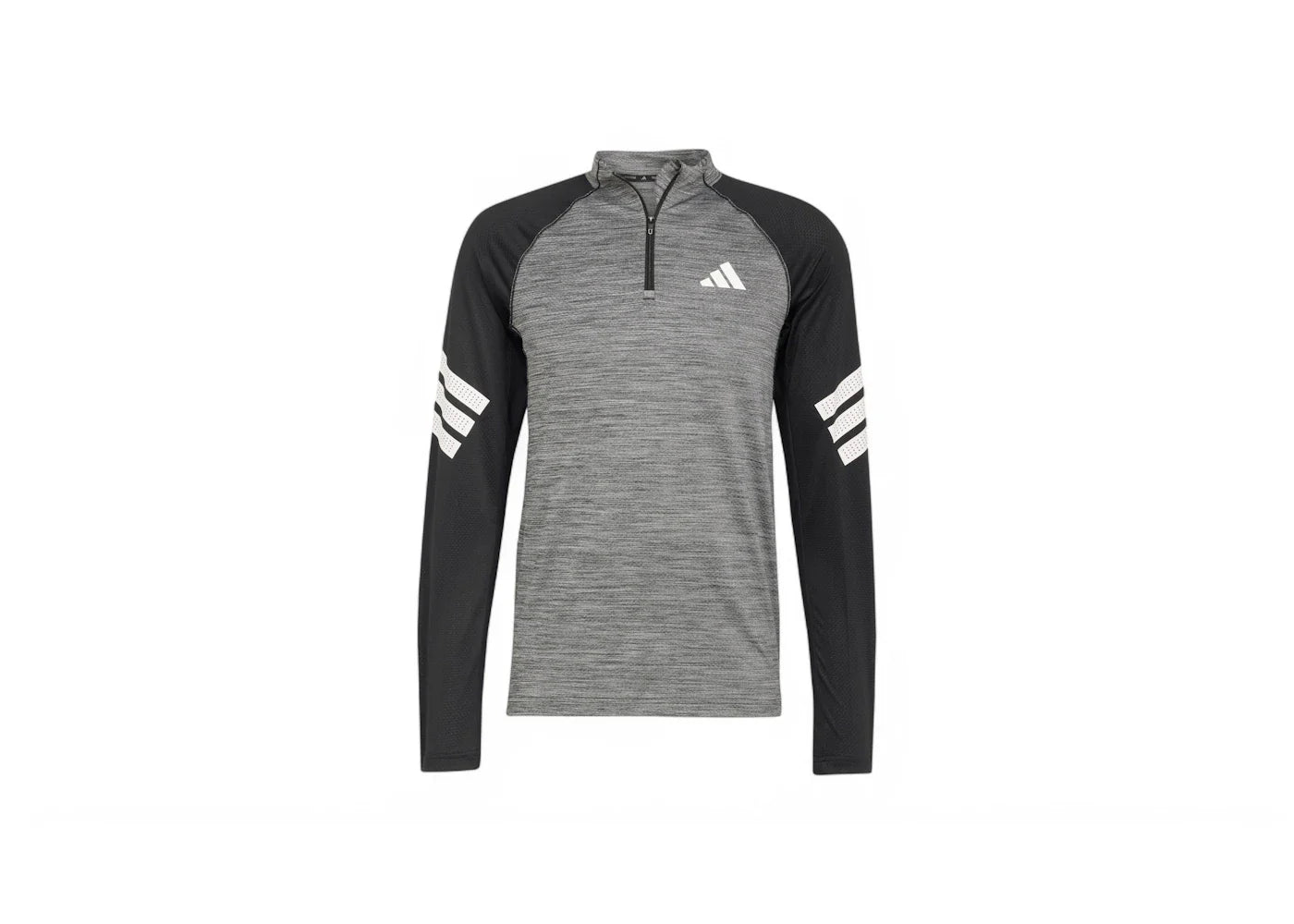 adidas Icon 3-Stripes 1/4-Zip Long-Sleeve Top Black Melange/White
