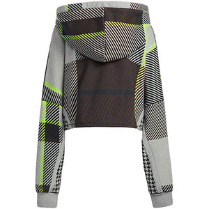 adidas Ivy Park Halls of Ivy Allover Print Cropped Hoodie Medium Grey Heather/Black/Brown