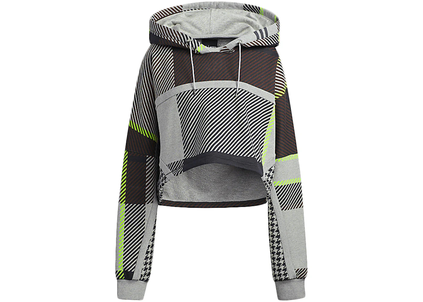adidas Ivy Park Halls of Ivy Allover Print Cropped Hoodie Medium Grey Heather/Black/Brown