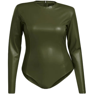adidas Ivy Park Halls of Ivy Faux Leather Bodysuit (Plus Size) Wild Pine
