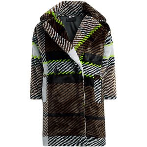 adidas Ivy Park Halls of Ivy Kids Long Printed Faux Fur Jacket Clear Grey/Brown/Black/Semi Solar Slime