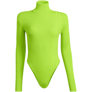 adidas Ivy Park Halls of Ivy Turtleneck Rib Knit Bodysuit Semi Solar Slime