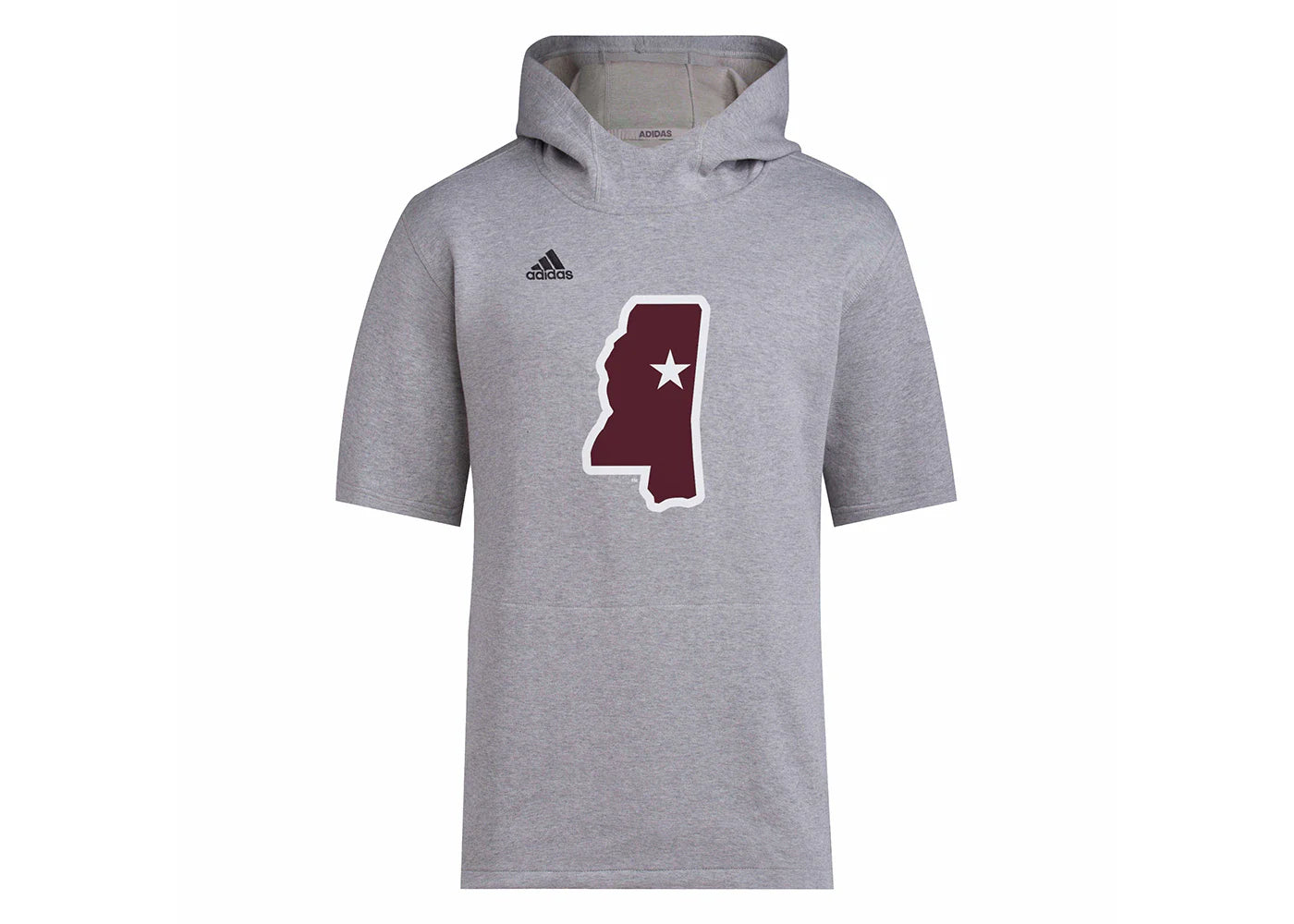 adidas Mississippi State Baseball Short Sleeve Hoodie Medium Grey Heather/Black