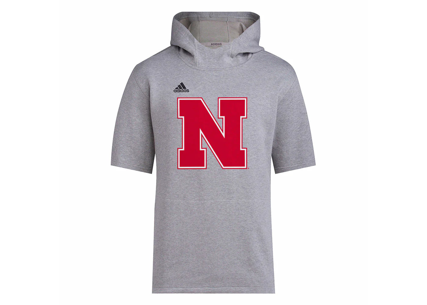 adidas Nebraska Baseball Short Sleeve Hoodie Medium Grey Heather/Black
