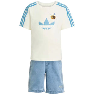 adidas Originals x Minecraft Kids Tee And Short Set Off White/Clear Blue