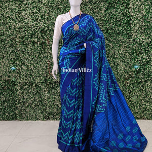 Blue Green Odisha Ikat Contemporary Silk Saree