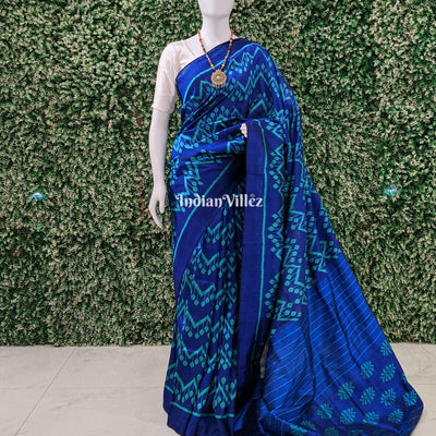 Blue Green Odisha Ikat Contemporary Silk Saree