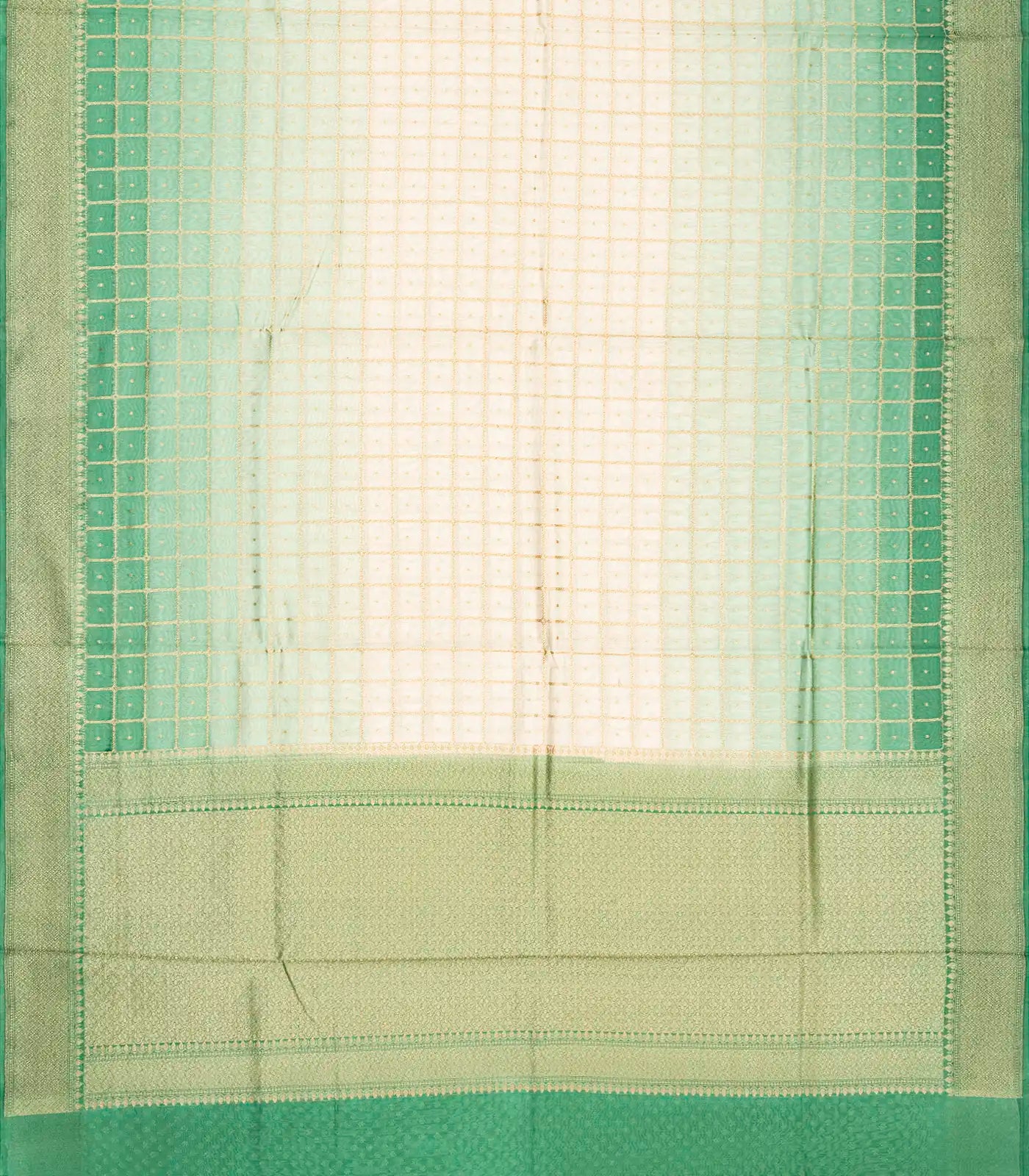 Off White Handloom Banarasi Silk Cotton Saree With Zari Checks