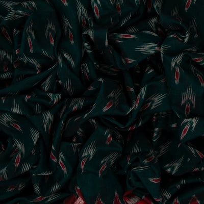 Bottle Green Handloom Orissa Cotton Saree With Tie & Dye Flower Motifs