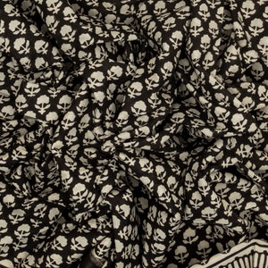 Black Woven Jaipur Cotton Saree With Cream Printed Floral Motifs