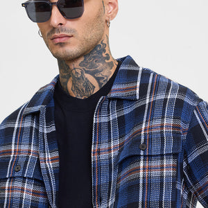 Navy Flannel Checks Relaxed Fit Overshirt