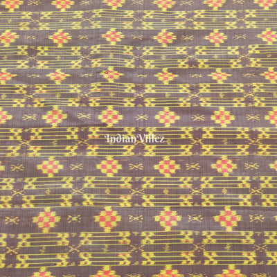 Grey Yellow Small Pasapali Sambalpuri Ikat Silk Fabric