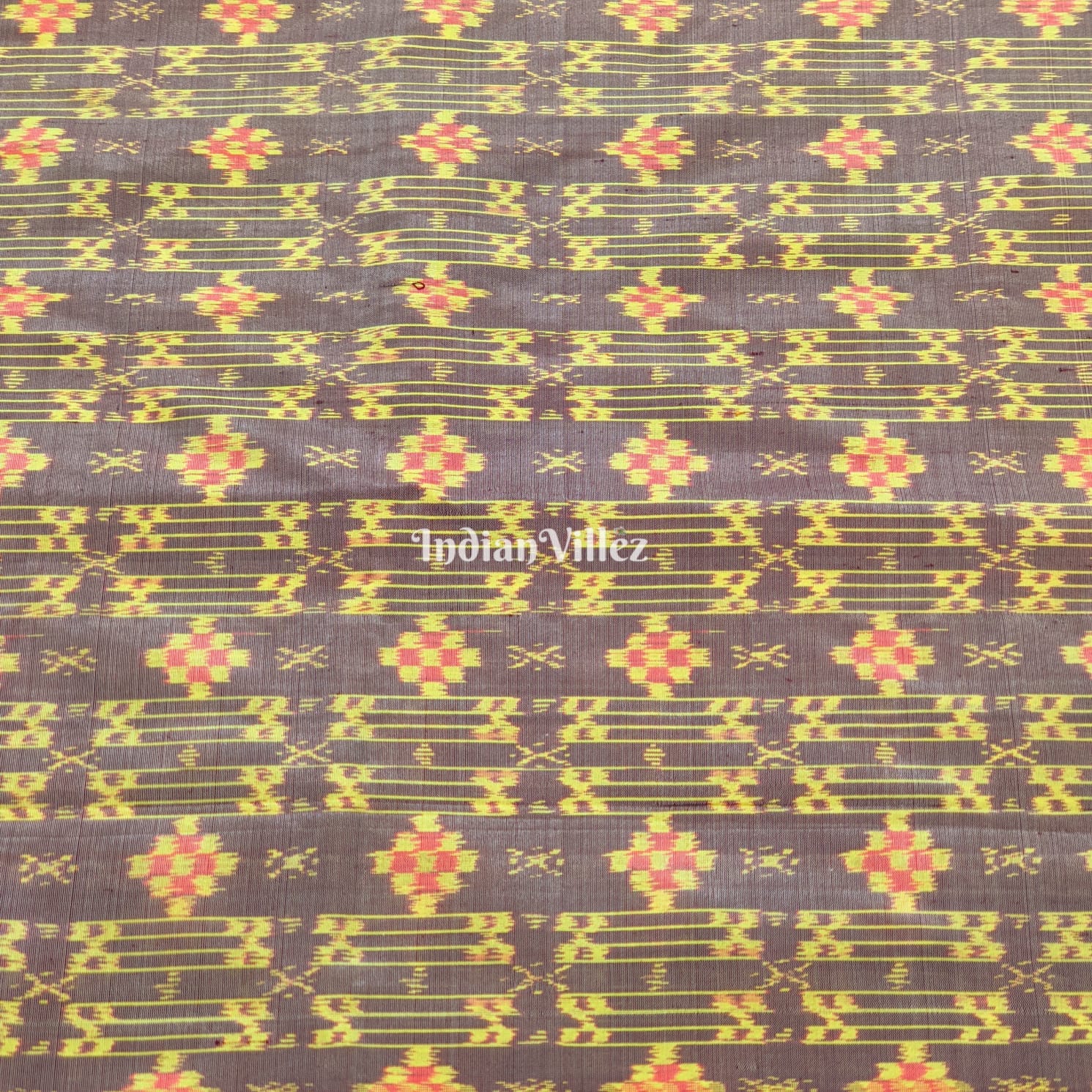 Grey Yellow Small Pasapali Sambalpuri Ikat Silk Fabric