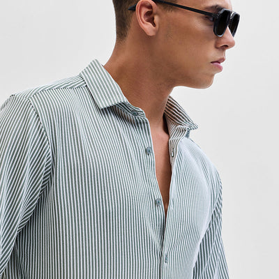 Green Stripes Slim Fit Stretch Shirt