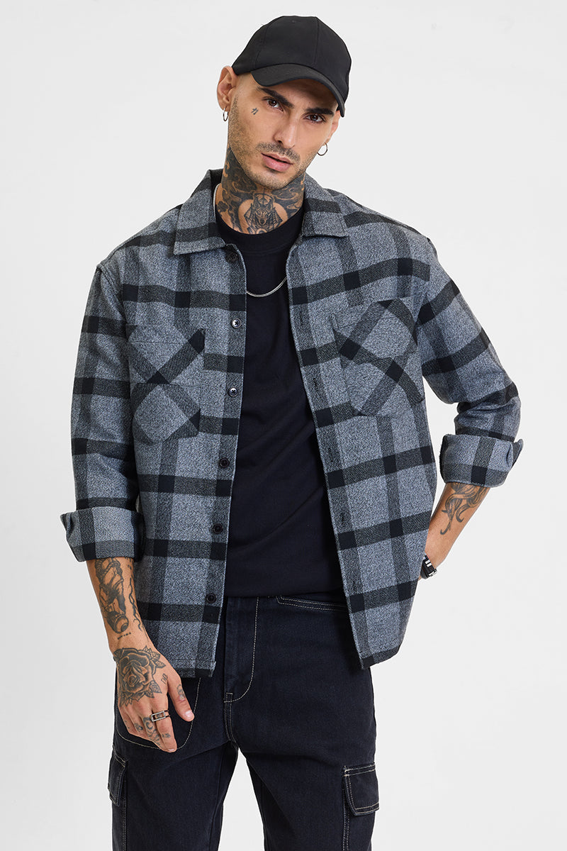 Grey Checks Relaxed Fit Overshirt