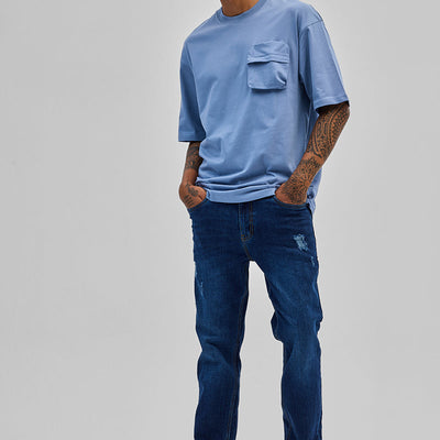 Blue Utility Pocket Oversized T-Shirt