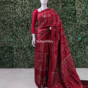 Maroon Marriage Theme Odisha Ikat Contemporary Silk Saree