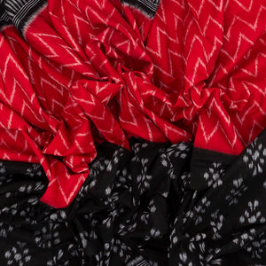 Red & Black Handwoven Orissa Cotton Saree With Tie & Dye Motifs