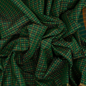 Green Handloom Chettinad Cotton Saree With Checks