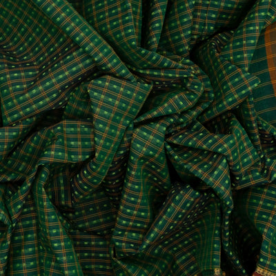 Green Handloom Chettinad Cotton Saree With Checks