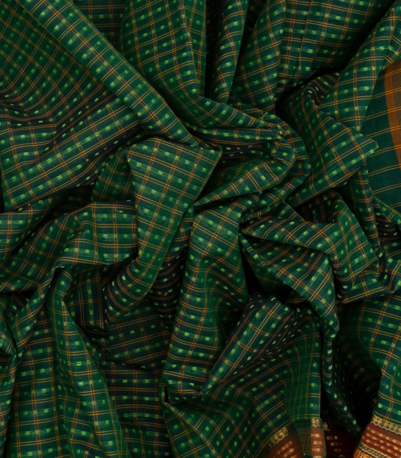Green Handloom Chettinad Cotton Saree With Checks