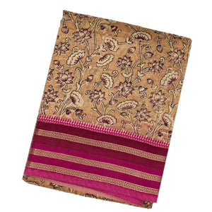 Beige Handloom Chanderi Cotton Saree With Printed Floral Motif