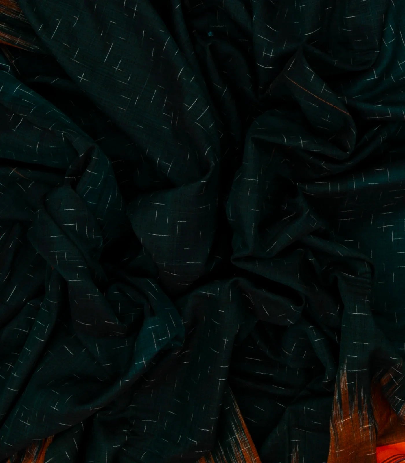 Bottle Green Handloom Orissa Cotton Saree With Red Tie & Dye Border