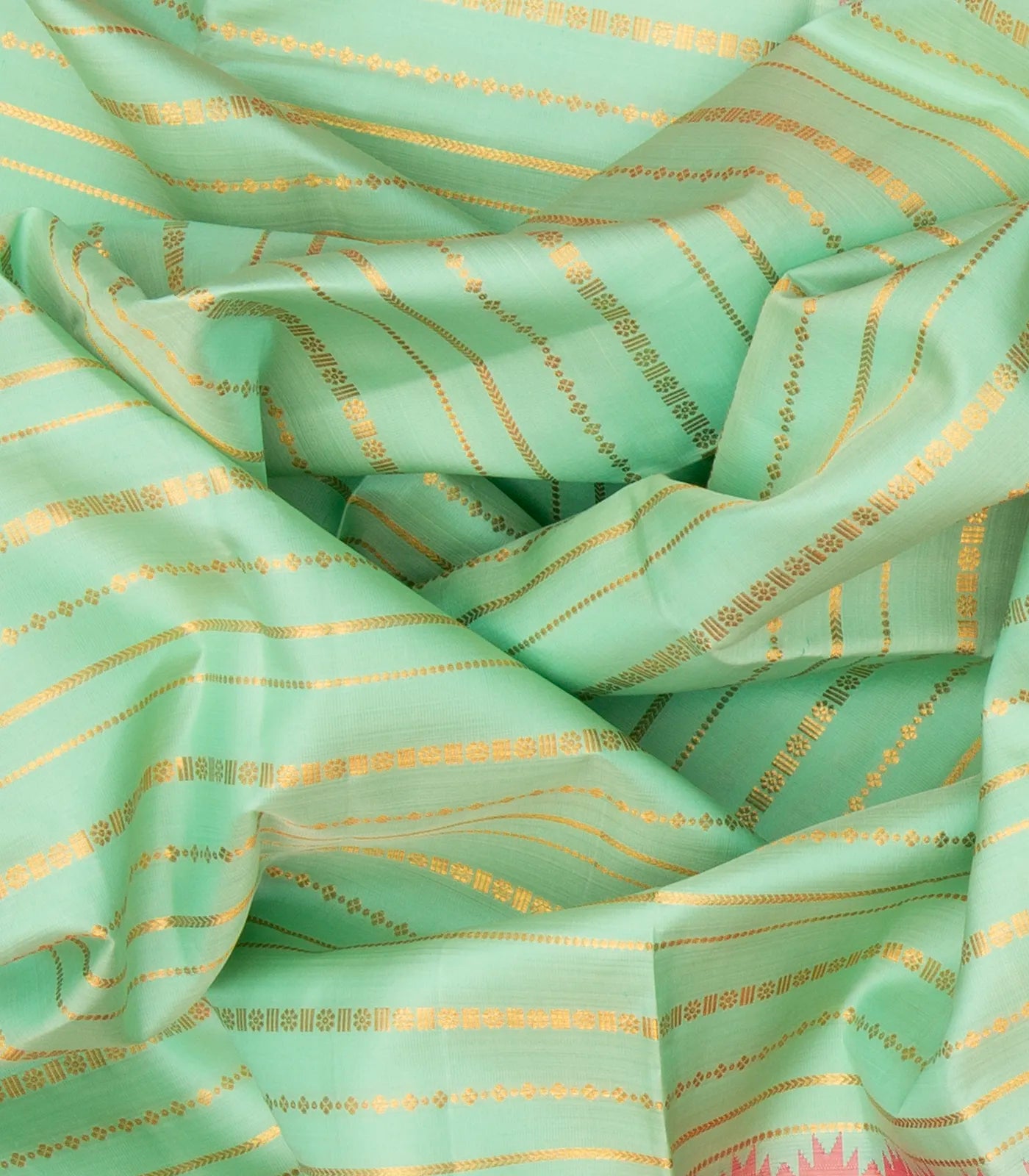 Aquamarine Handloom Kanchipuram Korvai Silk Saree With Zari Stripes