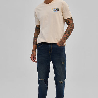 Navy Distressed Slim Fit Jeans