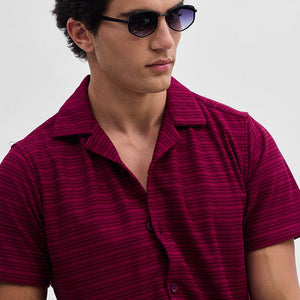 Red Textured Stripes Shirt