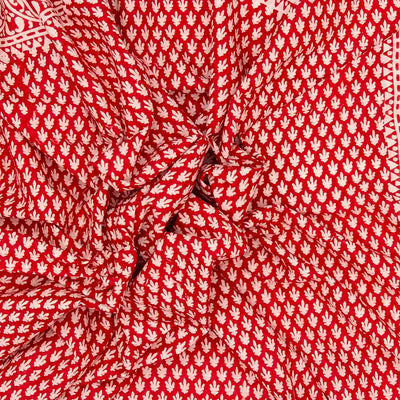 Red Woven Jaipur Cotton Saree Printed With Floral Motifs