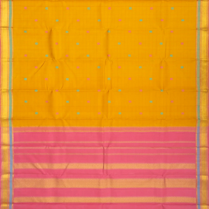 Mustard Handloom Kanchipuram Silk Saree With Checks & Buttas