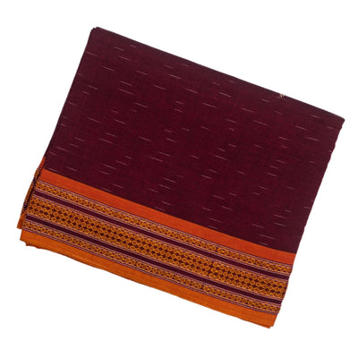 Crimson Orissa Cotton Saree With Stripes & Buttas