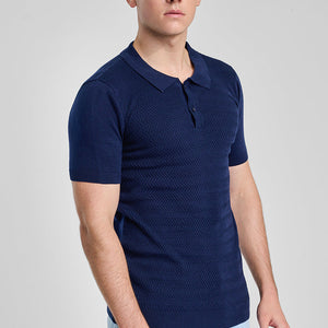 Navy Knitted Polo T-Shirt