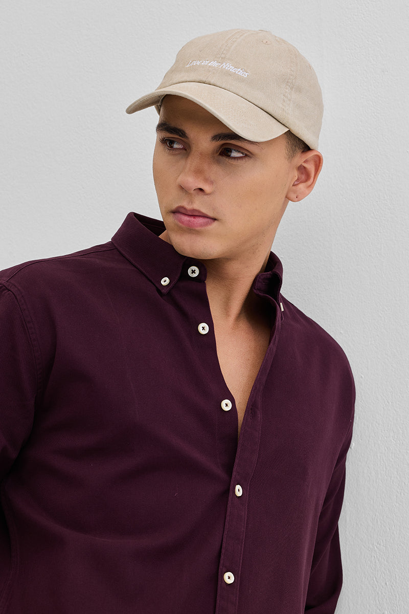 Burgundy Solid Twill Shirt