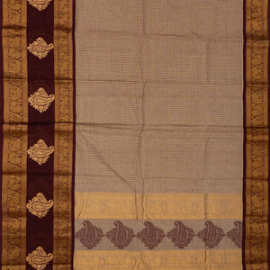 Dusty Pink Handloom Chettinad Cotton Saree With Zari Checks