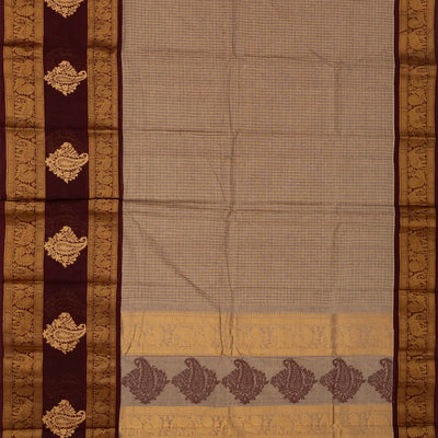 Dusty Pink Handloom Chettinad Cotton Saree With Zari Checks