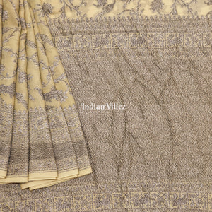 Light Olive Green Banarasi Khaddi Georgette Saree