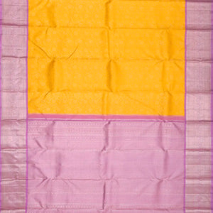 Mango Yellow Handloom Kanchipuram Korvai Silk Saree With Floral Motifs