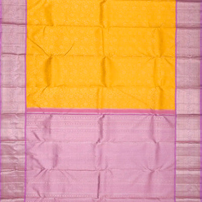 Mango Yellow Handloom Kanchipuram Korvai Silk Saree With Floral Motifs