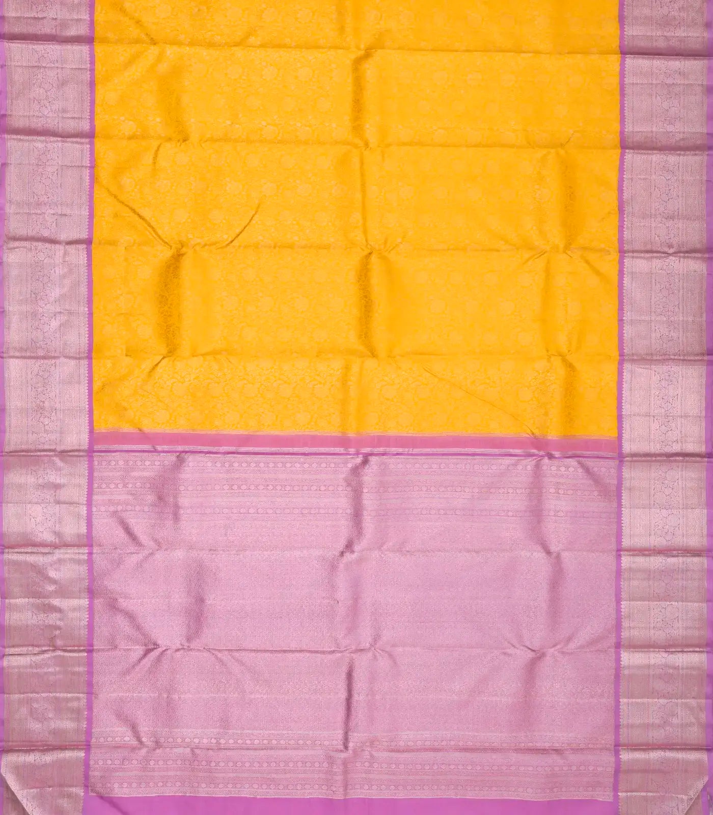 Mango Yellow Handloom Kanchipuram Korvai Silk Saree With Floral Motifs