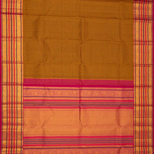 Mustard Handloom Kanchipuram Korvai Silk Saree With Checks
